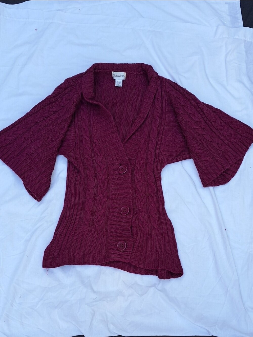 Chadwicks Burgundy/Berry Cable-Knit Button Cardigan